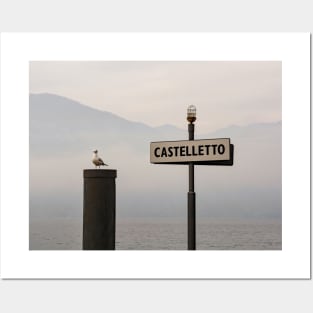 Castelletto Ferry Port Sign on Lake Garda, Italy Posters and Art